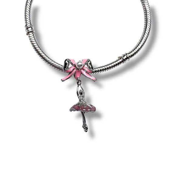 Pink Bow & Ballerina S925 Sterling Silver Pandora Moments Compatible Charm - Picture 8 of 12
